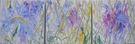 iris de mon jardin....3x20/20 acrylique textur&eacute;e